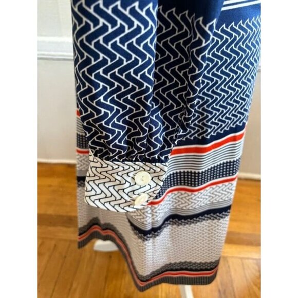 Vintage Alta Costura Long-Sleeve Striped Pattern Collared Midi Dress With Belt - Picture 10 of 10